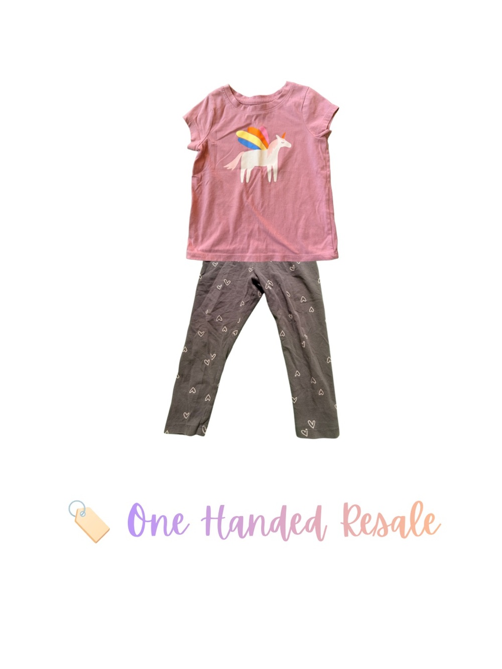 🦄 Cat & Jack Pink Unicorn Grey Heart Graphic Tee Leggings Soft Stretchy Knit 2T